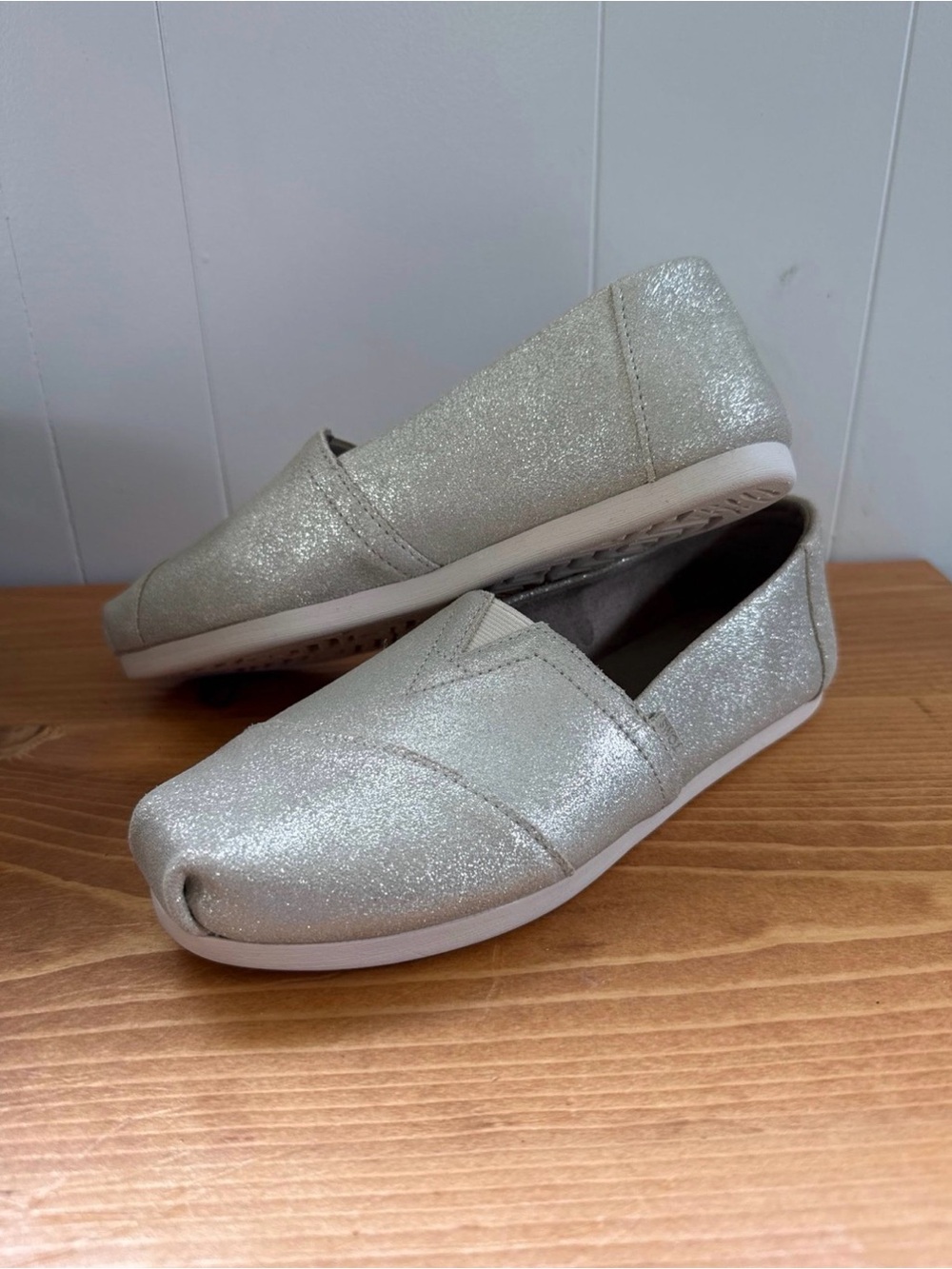 Toms Alpargata Champagne Metallic Suede Flats